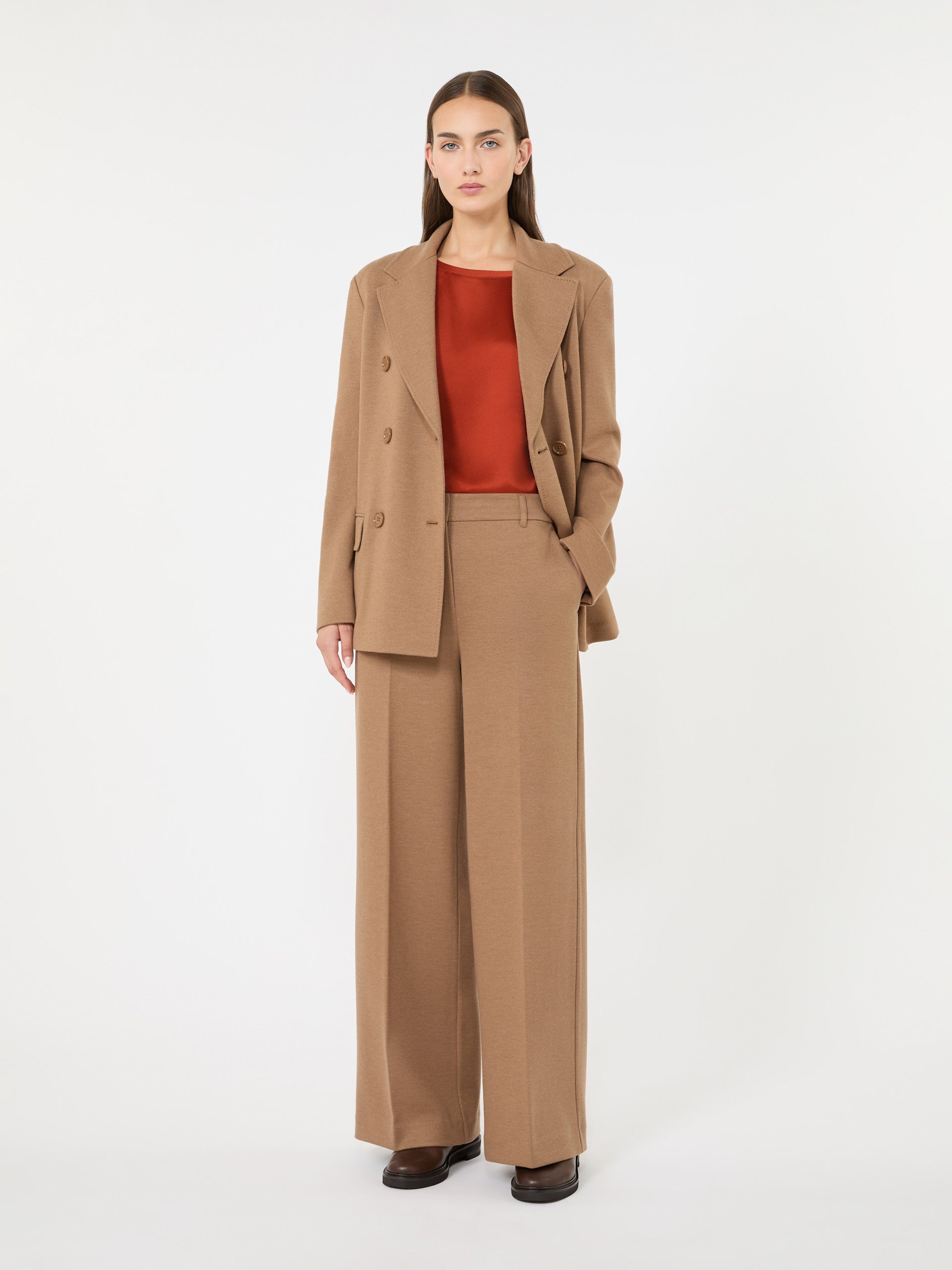 max mara wool and cotton micro-piqué trousers for women