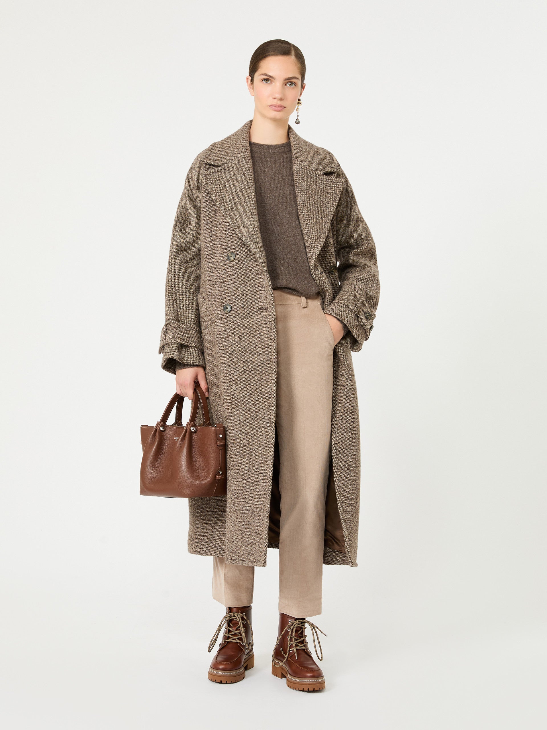 max mara long wool-blend tweed coat for women