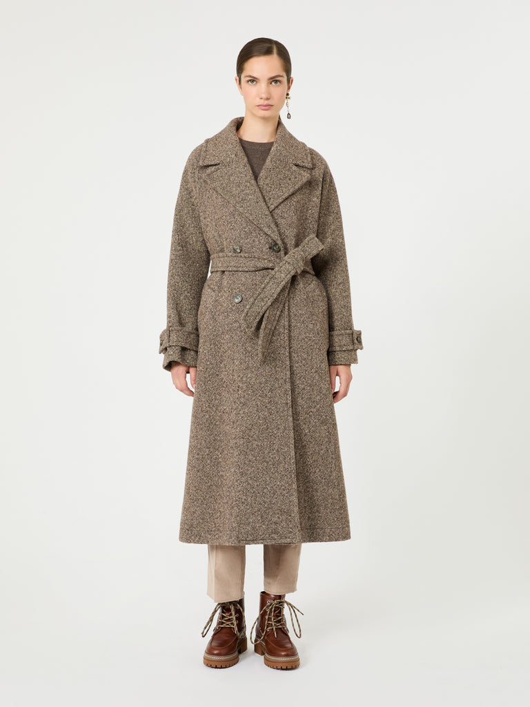 max mara long wool-blend tweed coat