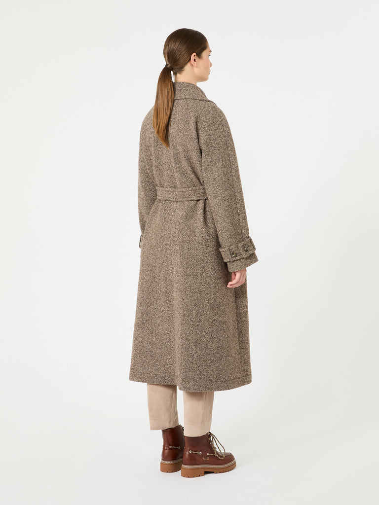 max mara long wool-blend tweed coat