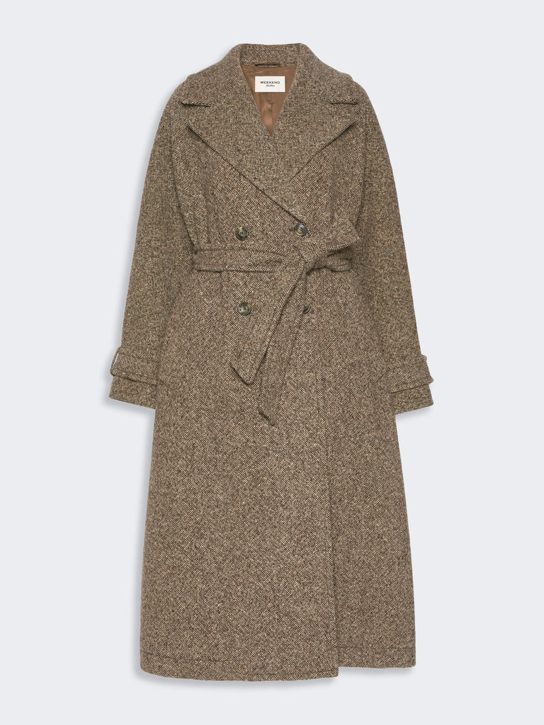 max mara long wool-blend tweed coat