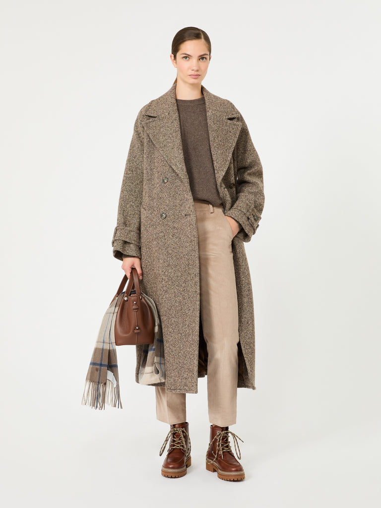 max mara long wool-blend tweed coat