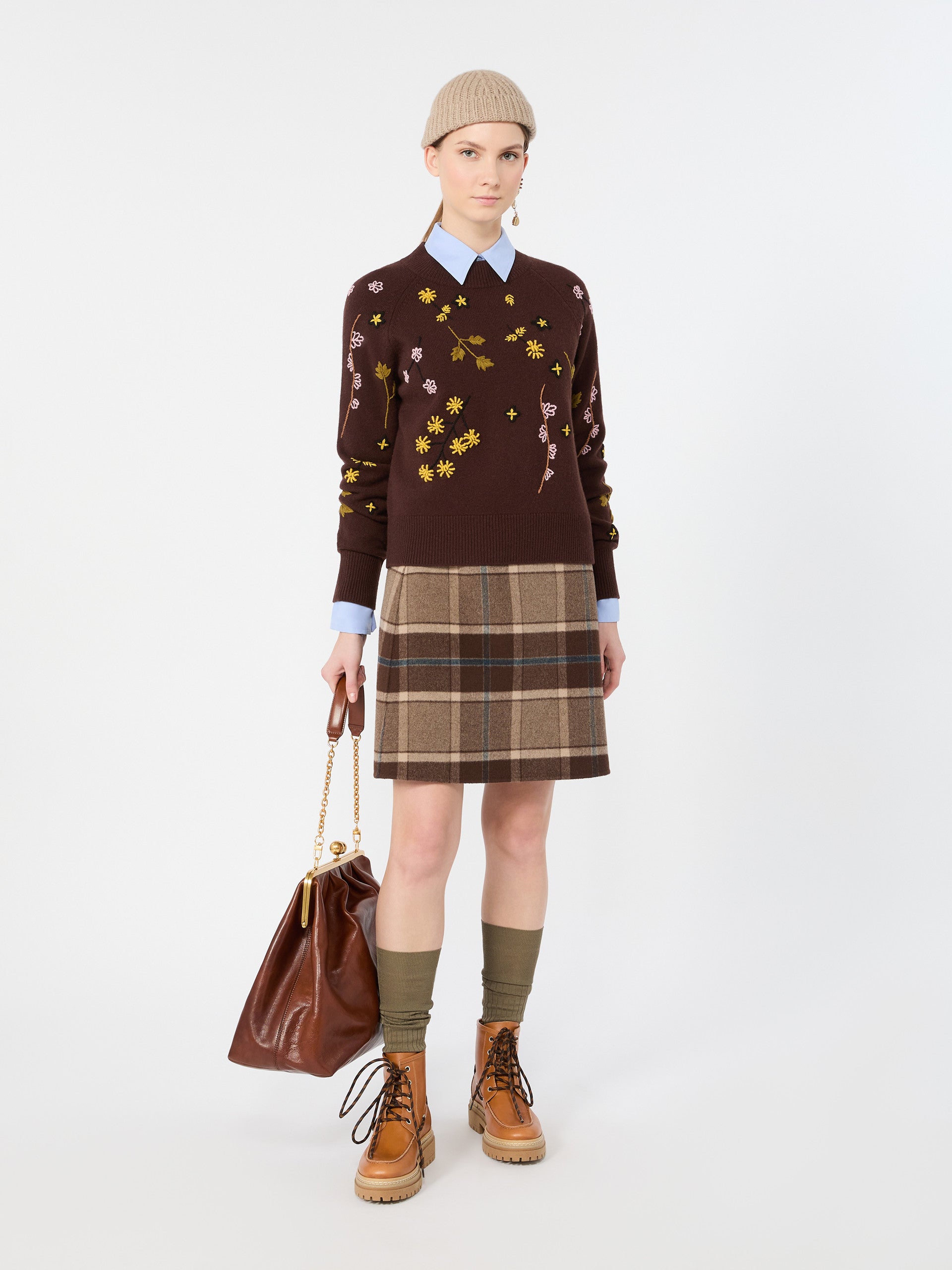 max mara short checked wool skirt for women