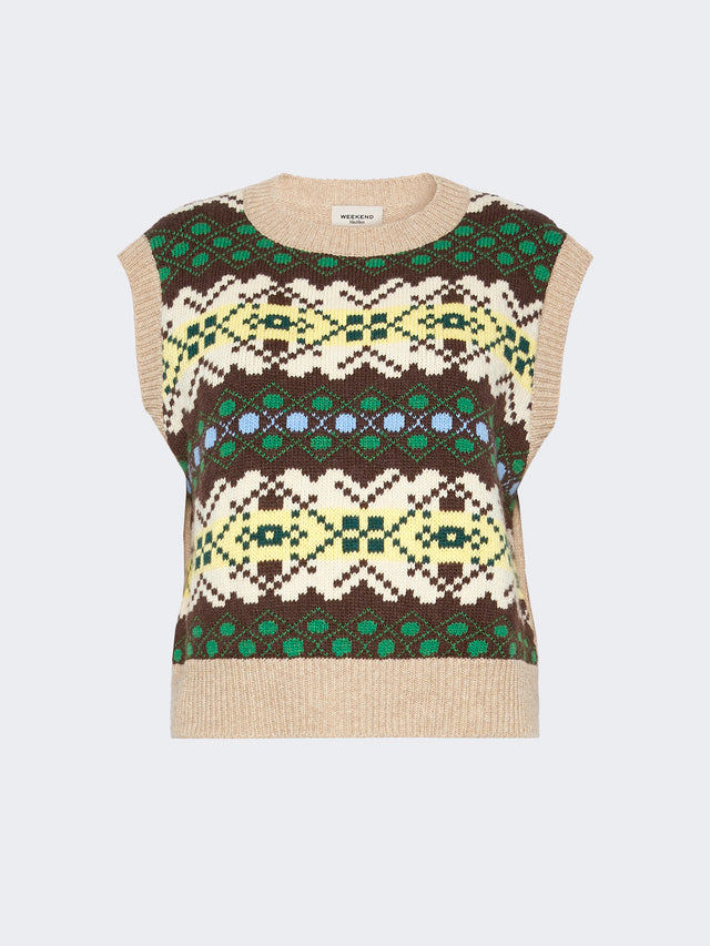 max mara jacquard wool yarn gilet for women
