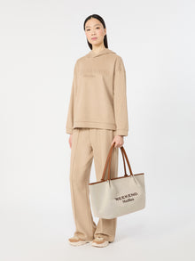 max mara plain-weave fabric and leather shopping bag for women