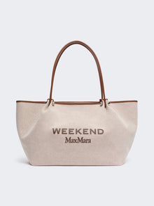 max mara plain-weave fabric and leather shopping bag for women