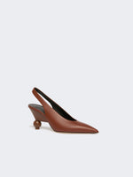 Shiny Leather Slingbacks for Women - Red Brown - Max Mara UAE
