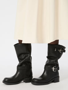 Leather Biker Boots for Women - Black - Max Mara UAE