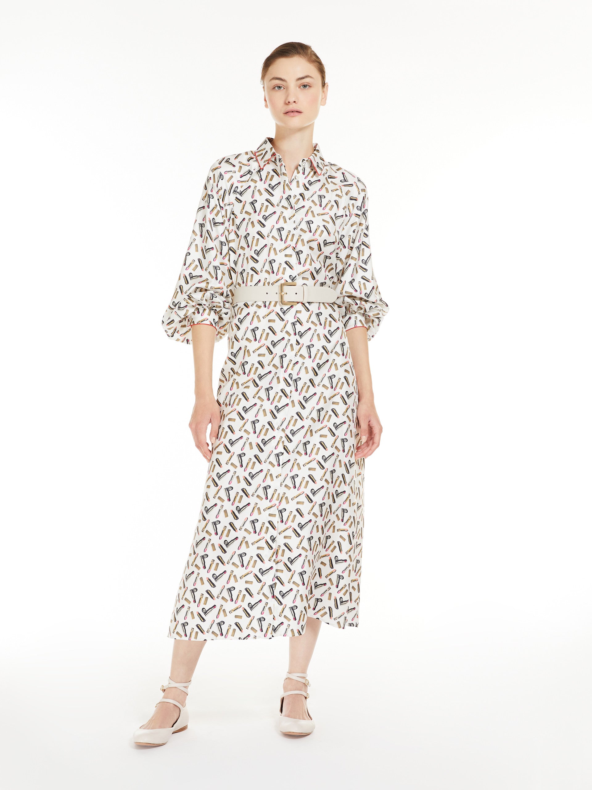 Printed silk shirt dress