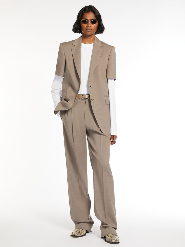 Short-sleeved stretch wool blazer