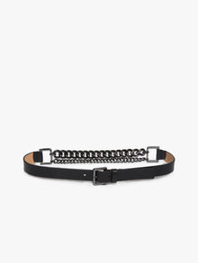 Chain-embellished leather belt