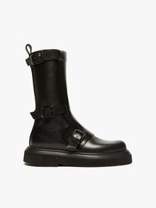 Leather biker boots with straps