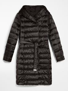 Reversible down coat in water-resistant satin